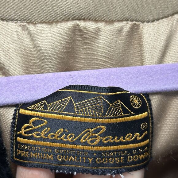 Vintage Eddie Bauer Goose Down Trench Coat Fur Collar Belted Button Up Men L USA - Picture 2 of 16